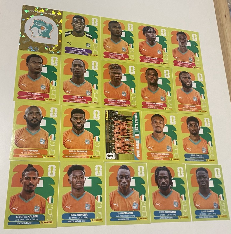 20x Ivory Coast Complete Swiss Edition Green 2026 World Cup Panini United Ed