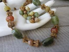 Vintage Miriam Haskell Lucite Faux Stone Bead Chain Necklace & Clip Earrings SET