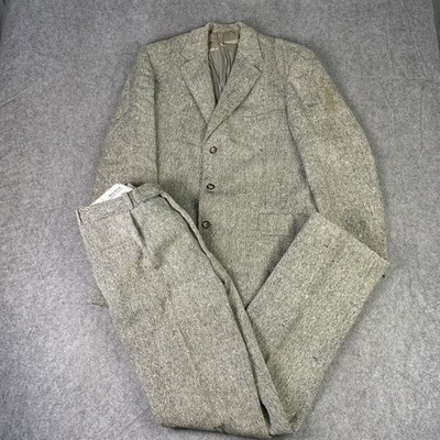 Vtg Moss Bros Suit Mens 42 W32 L31 Grey Flecked Tweed 3 Piece Covent Garden 70s
