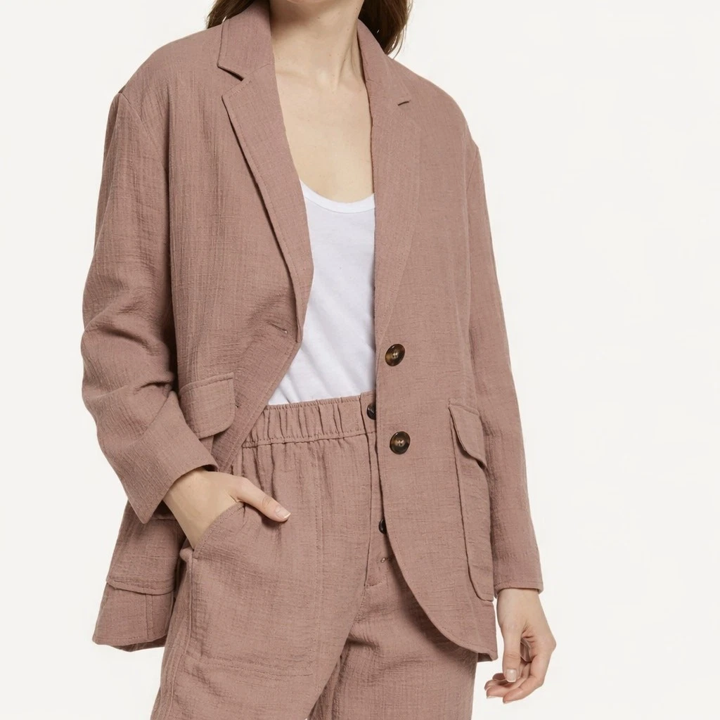 Madewell Womens Larsen Oversized Woven Blazer Small Mauve Cotton Linen