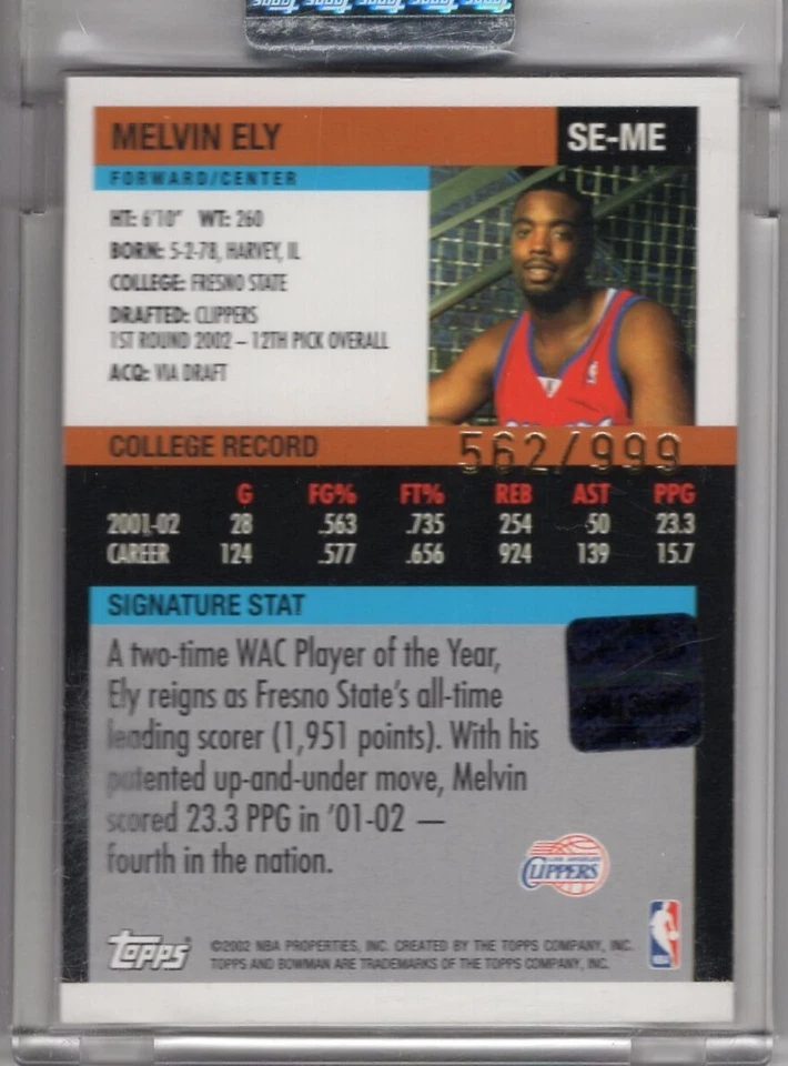 2002-03 Bowman Signature Rookie Jersey Autograph #SE-ME Melvin Ely 562/999 - Image 2 of 2