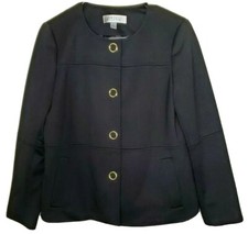 Kasper Blazer Jacket Size 6 Black Top Snap Front Stretch Lined Career Business