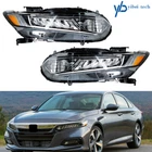 适用于本田雅阁 2018 2019 2020 铬卤素带 LED DRL 车头灯前照灯一对