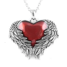 Women Stainless Steel Guarded Heart Necklace Angel Wings Love Pendant