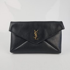 SAINT LAURENT Cassandre Large Black Leather Envelope Pouch Bag New