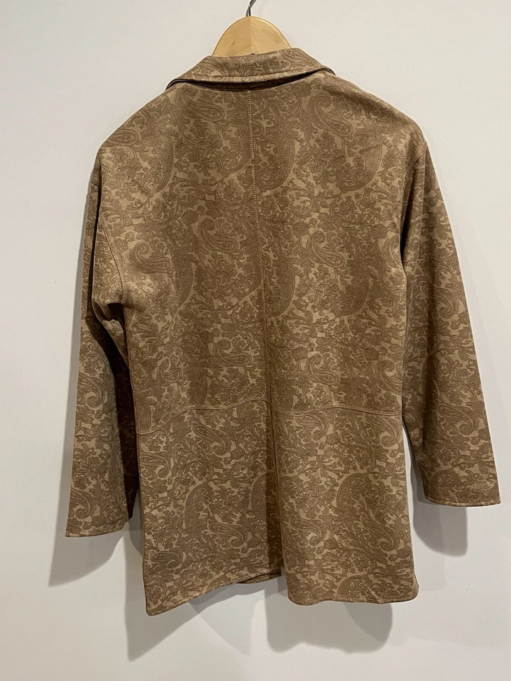 Soft Surroundings Malika Jacket New Small Faux Suede Paisley Embossed Beige Open - Image 3 of 4