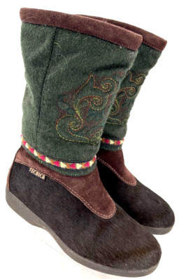 Vtg Technica Green Tall Goat Hair Lined Insulated Boot Shoes EU 38 Womens US 7.5