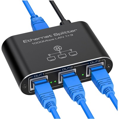Ethernet Splitter 1 auf 3 Gigabit Aluminium für Computer Router Set-Top