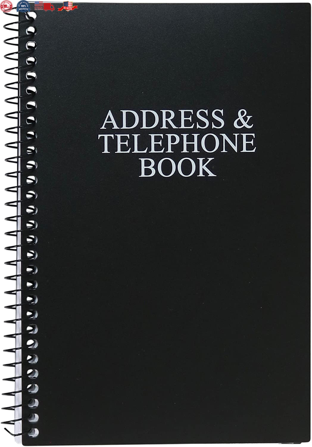 Address and Telephone Book, Black, 8 x 5 inches for Organizing Names, Addresses