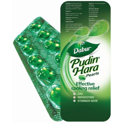 Dabur Pudin Hara Active Pearls 100 Capsules | for Gas, Indigestion & Acidity F/S
