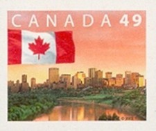 🍁Canada   #2011i     FLAG OVER EDMONTON    Brand New  2002 Die Cut Q/Pac