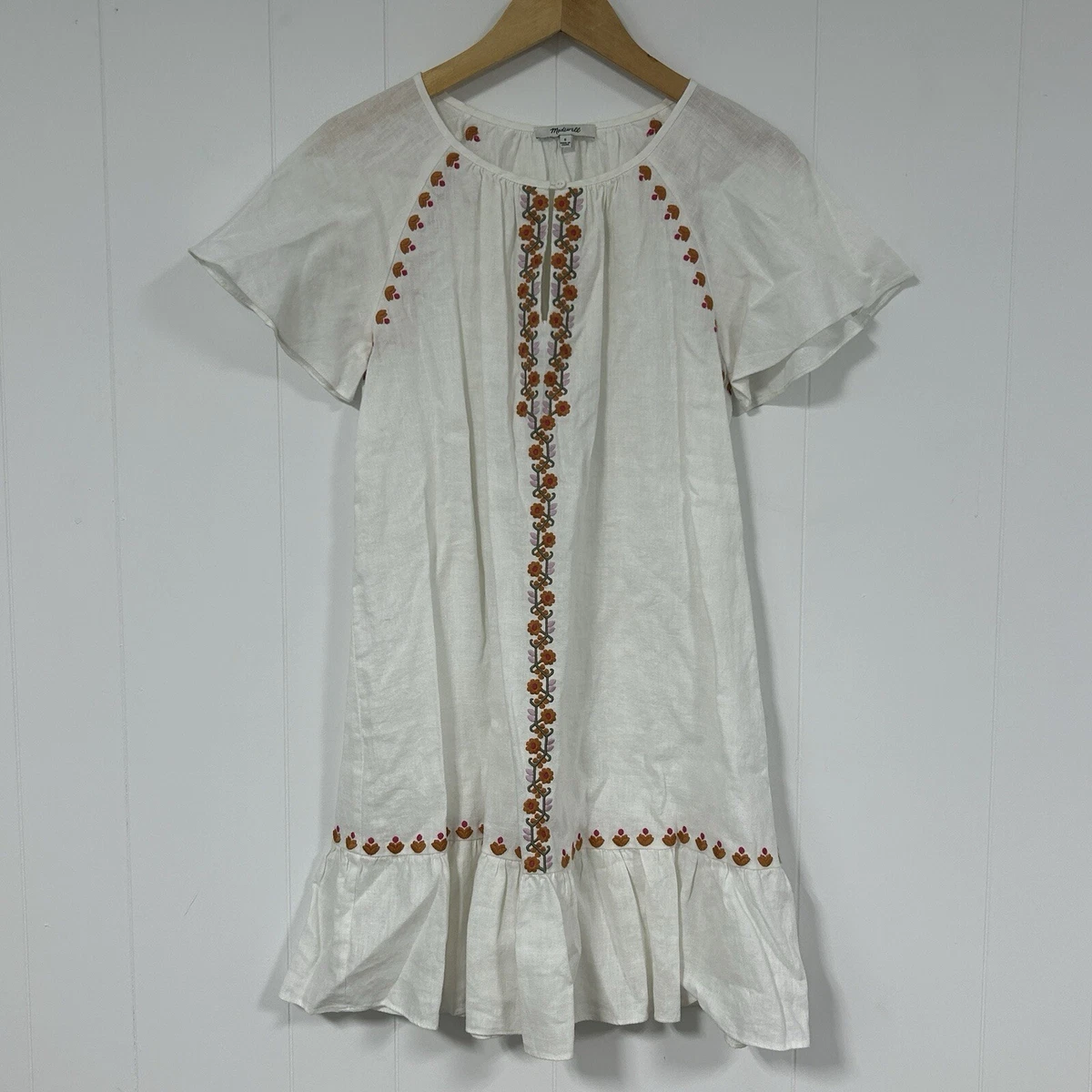 embroidered blanca dress madewell Vintage 80s abstract art drop waist dress