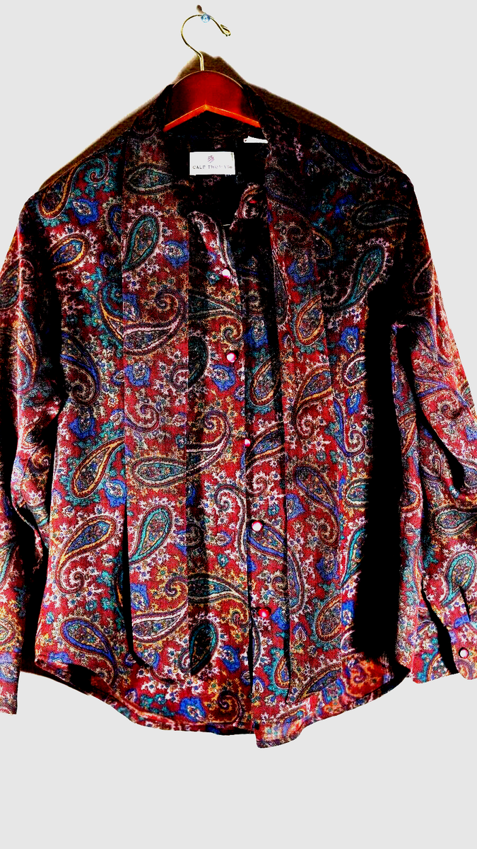 Vt 70s 80s Cale Thomas Wm Sz 6 Paisley 100% Wool Button Up Vt 70s 80s Cale Thomas Wm Sz 6 Paisley 100% Wool Button Up