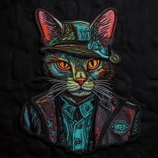 Cat In a Top Hat Patch Iron-on Embroidered Applique Clothing Steam Punk Fantasy