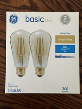 GE 60-Watt Vintage Style Amber White ST19 LED Bulbs Medium Base 2 Pk