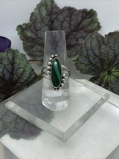Vintage Southwest Oblong Green Malachite 925 Sterling Silver Size 7.25 Ring H  
