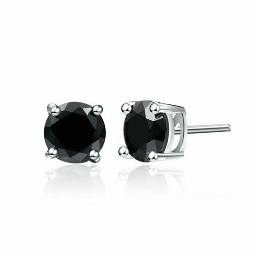 1/4 ct. Black Onyx Round Stud Earrings in Solid Sterling Silver AAA+++