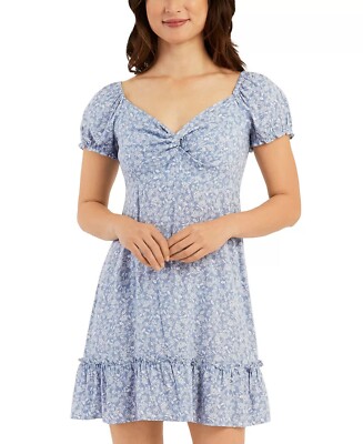 Bcx Womens Juniors Printed Twist-Front Shift Dress Blue Xs
