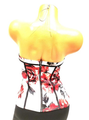 Neu 2b Bebe rot weiß schwarz Rosen Schnürung Bustier Top-Neu mit Etikett - Bild 2 von 5