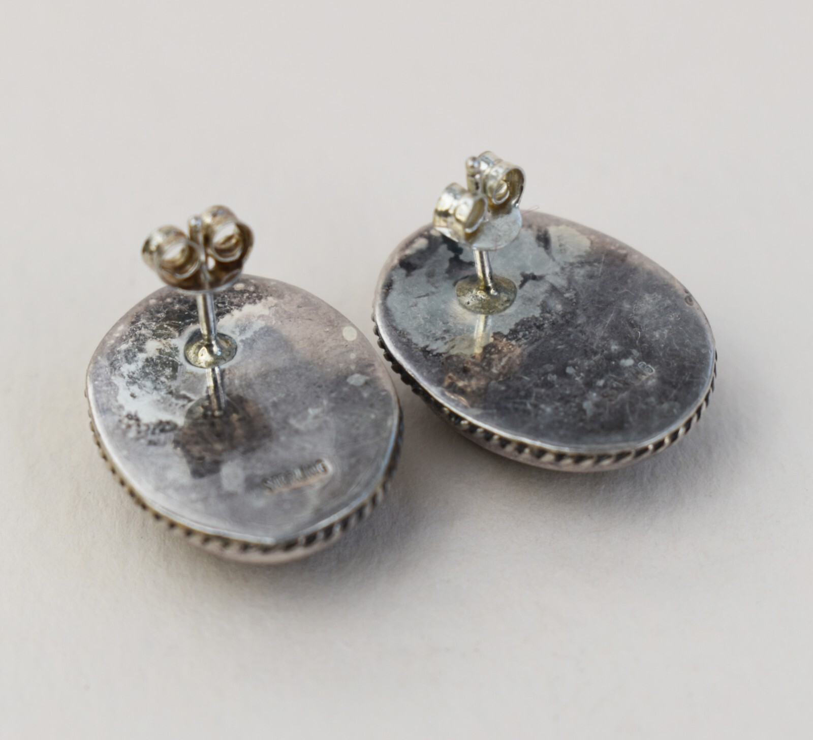 Large jasper earrings stud, statement black oval … - image 6