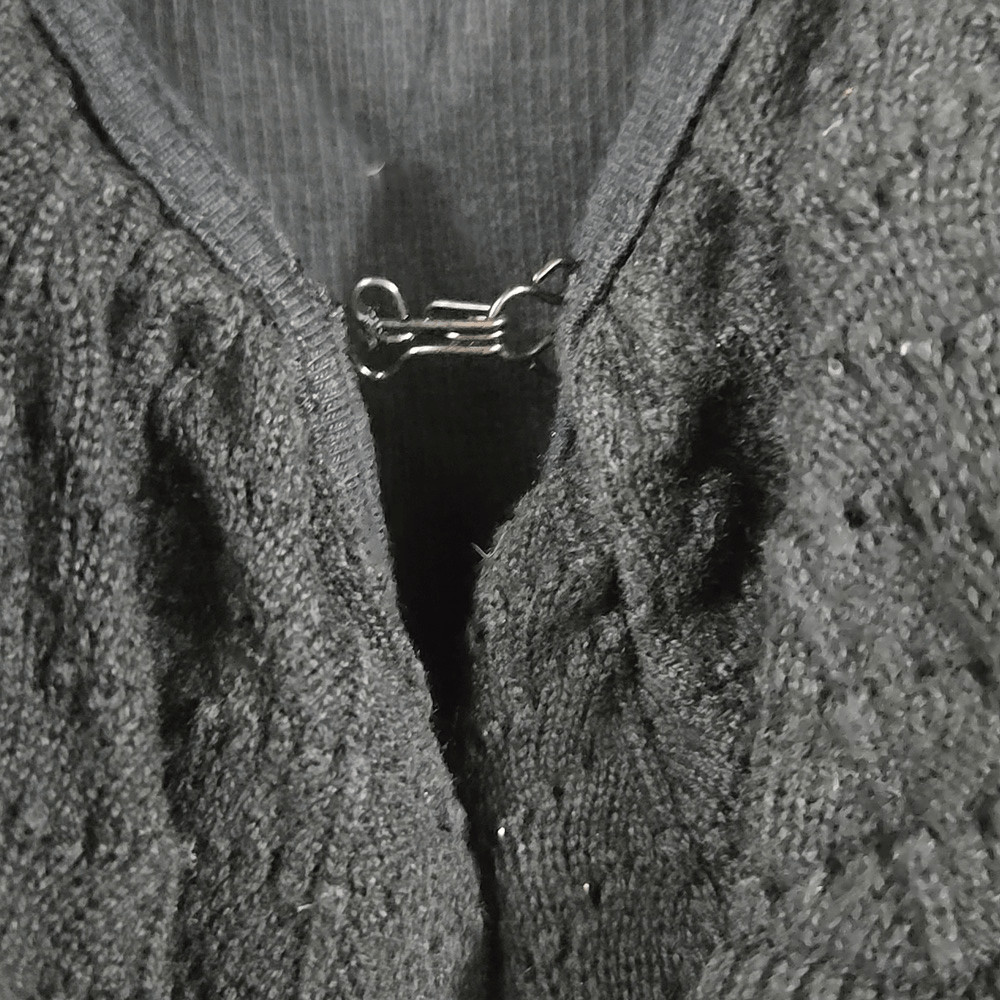 Rafaella Ruffled Solid Black Pointelle Cardigan S… - image 3