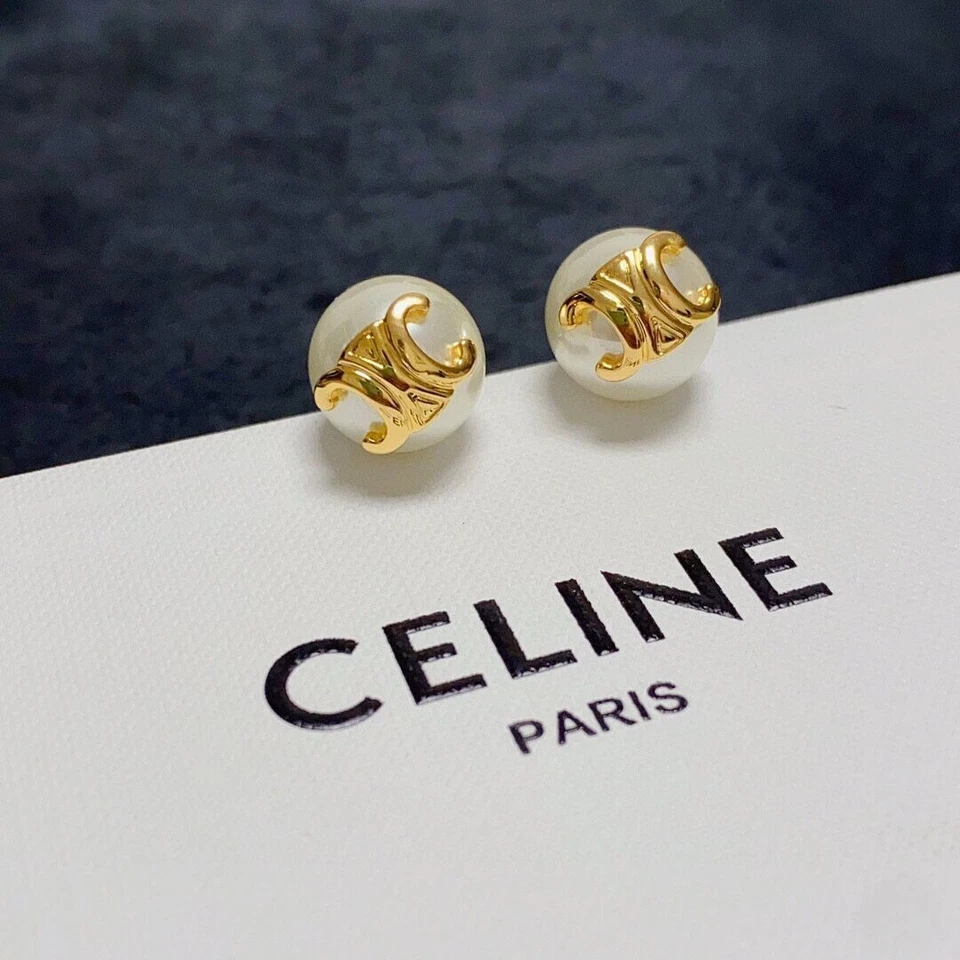 Pendientes Celine Arco de Triunfo dorado pendientes de perlas Foto 3 de 4