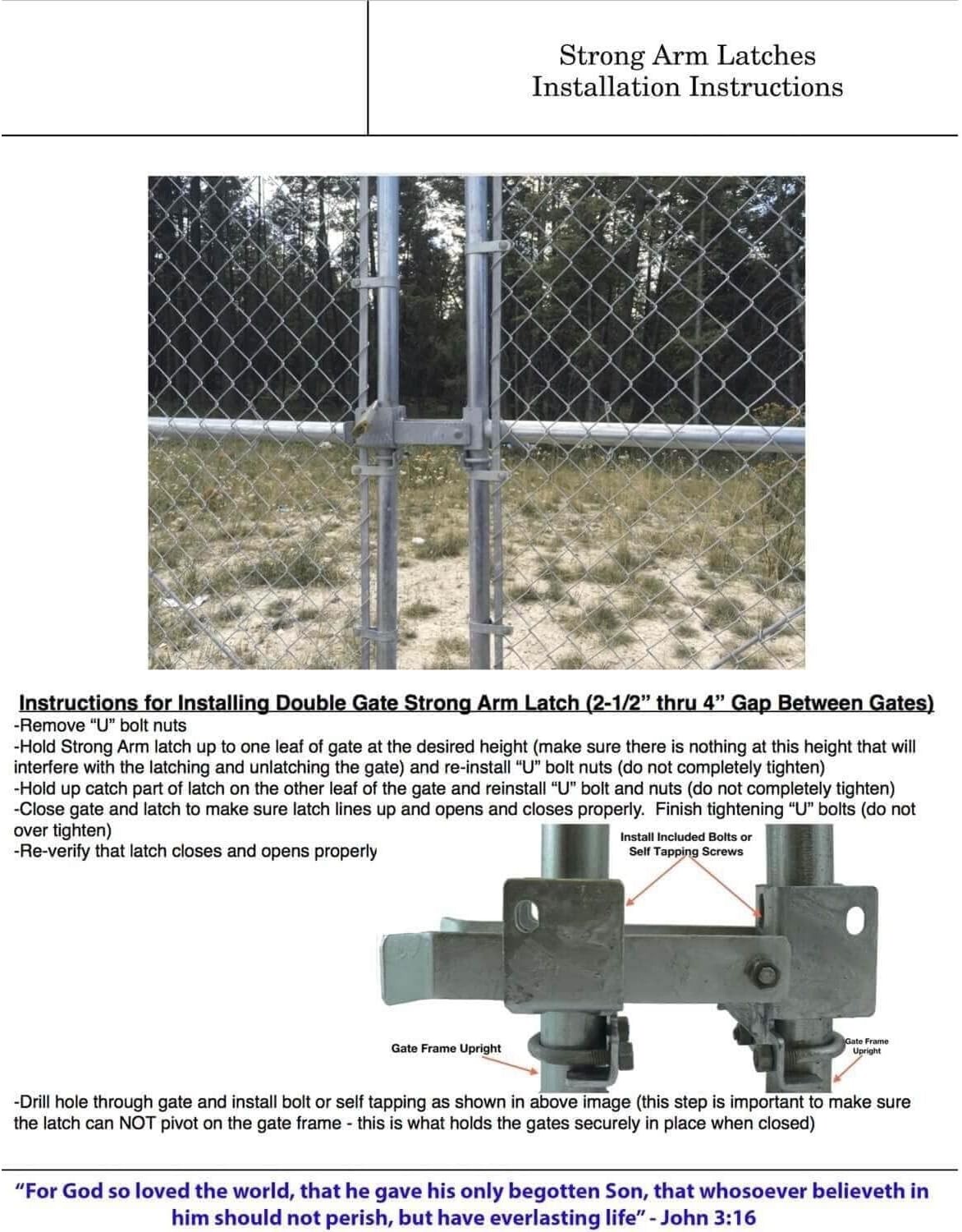 Jake Sales Chain Link Residential Strong Arm Double Gate Latch - Latches Two Gates Together Without The Need of A Drop Rod - Chain Link Double Gate