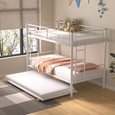 Twin Bunk Bed Frame with Trundle Metal bed, Ladder and Full-Length Guardrail New