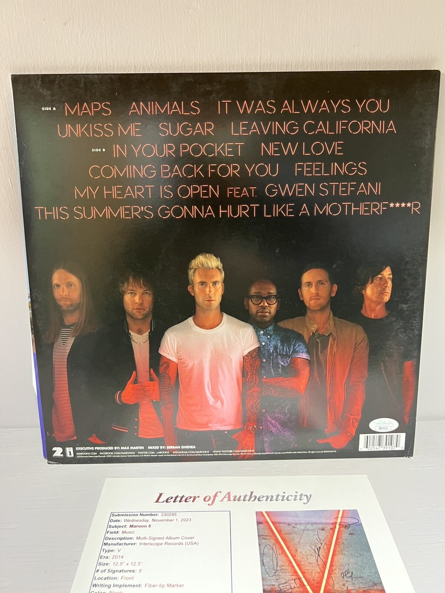 MAROON 5 - V SIGNED VINYL RECORD LP - ADAM LEVINE +5 JSA COA