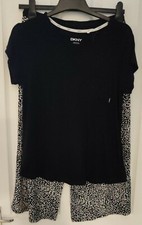 DKNY Designer Luxury Black Top & Wide Leg Cropped Pant Pyjama PJs Set Small BNWT