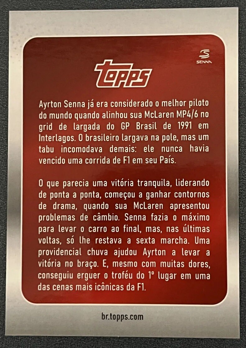 お値下げ‼️Ayrton Ｓenna da Ｓilva  Ｌast Ｖictory VICTORY - AYRTON SENNA COMMEMORATIVE CARD BY TOPPS. FORMULA