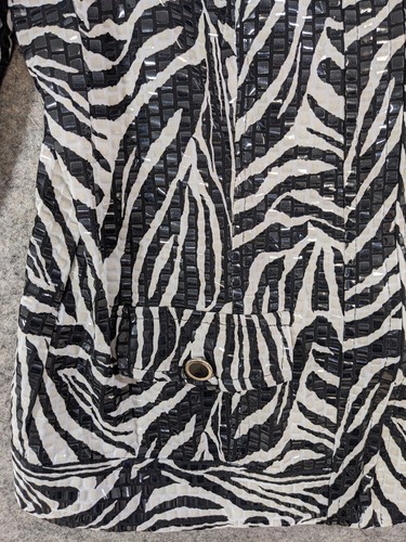 Elementz Jacket Womens Medium Black White Zebra Print Knit Full Zip Clear Sequin - Picture 3 of 13