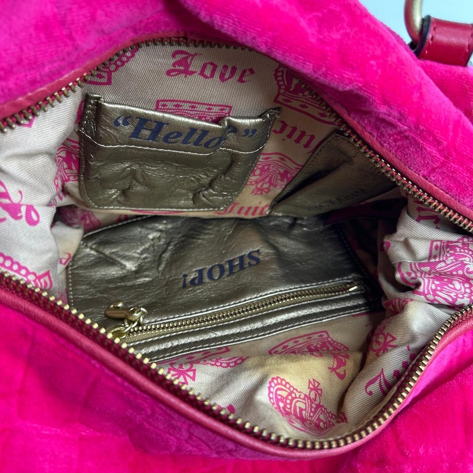 Juicy Couture Women's Cotton Velour Hot Pink Satchel Bag Y2K Purse Bags