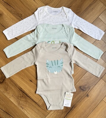 Baby Boy 3-Piece Beige Green White Long Sleeve Bodysuit Set Tiger BNWT 18 Months