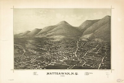 16'' x 20'' 1886 map of Beacon, New York Matteawan, N.Y. Burleigh Lithograph E