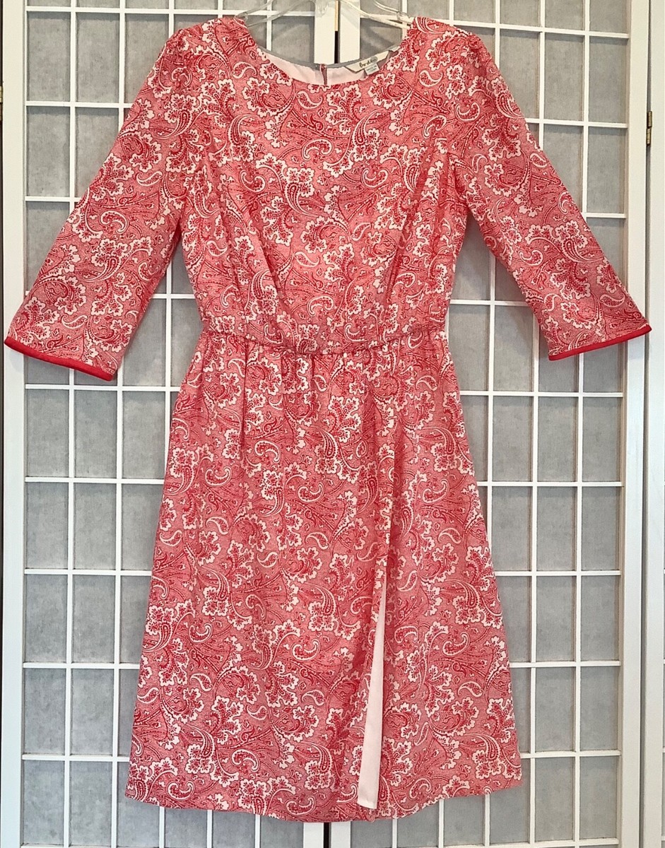 red and white paisley dress Bit & Bridle Womens Shirt Dress Red White Paisley Drawstring Tie Waist Career M