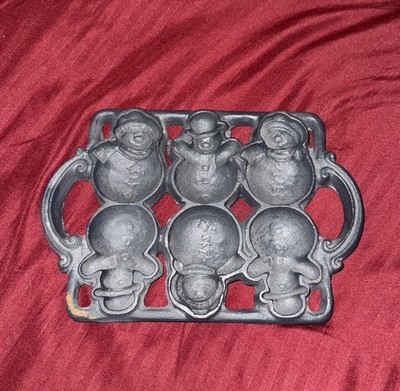 VTG John Wright Cast Iron Snowman Baking Mold Pan 9  X 6 