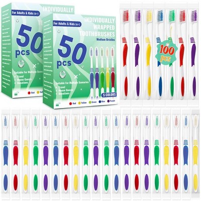 100 Pcs Toothbrush Bulk Disposable, Travel Toothbrushes Pack, Soft Bristle In...