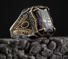 New Copper Material Open Adjustable Ring Color Square Gemstone