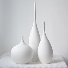 Set of 3 White Ceramic Vases - Modern Boho Aesthetic Home Decor