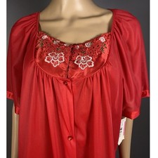 Vintage New Kelly Reed Size Small Red Housecoat Nightgown Nylon Buttons Granny