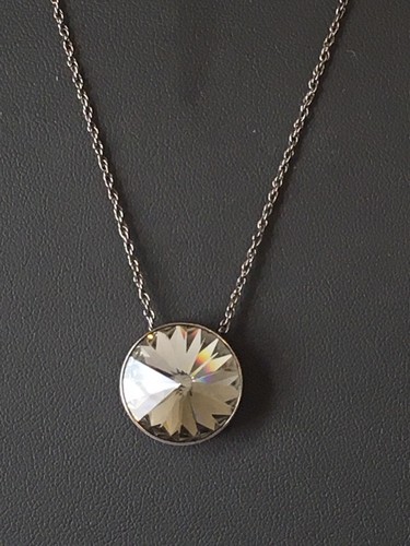 Swarovski Crystal Rivoli Necklace Adjustable To 28” Dark Gray Silver Color - Picture 3 of 20
