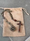 GOLD LINK NECKLACE WITH VINTAGE WOOD CROSS NECKLACE COSTUME JEWELRY