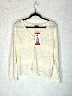 Frye Women s Med Cream Knit Scalloped LS V Neck Button Down Blouse Western