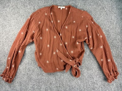 Madewell Lightspun Maira Rust Floral Wrap Top Size Small 