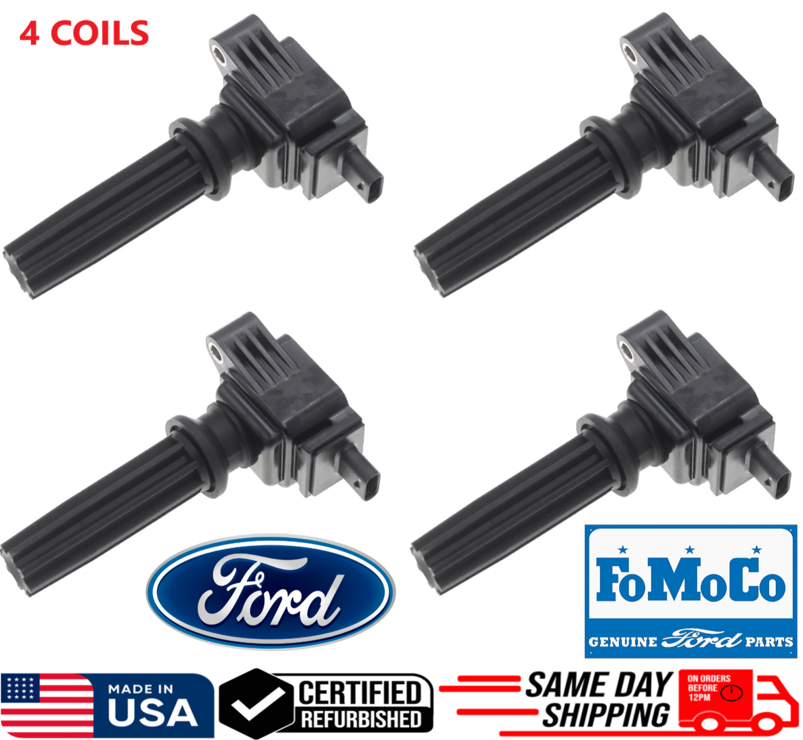 Set of 4 Ignition Coils For 2012-2017 Ford I4, CM5E-12A366-CA OEM GENUINE COILS