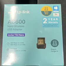 TP-LINK Archer T2U Nano AC600 USB Adapter, Dual-Band, Wi-Fi 802.11ac/n, Black