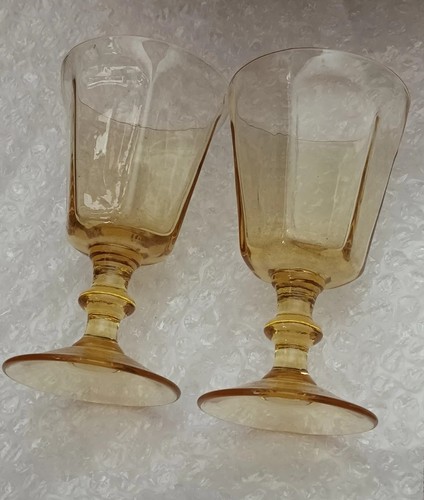 New Years Eve Set Of 2 Vintage Lenox Crystal Antique Yellow/Gold Water Goblets - Picture 9 of 9