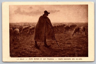 J.F. Millet Young Shepherd and His Herd Vintage French Postcard
