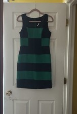 Ann Taylor Green Navy Striped Sheath Dress Round Neck Sleeveless Size 2